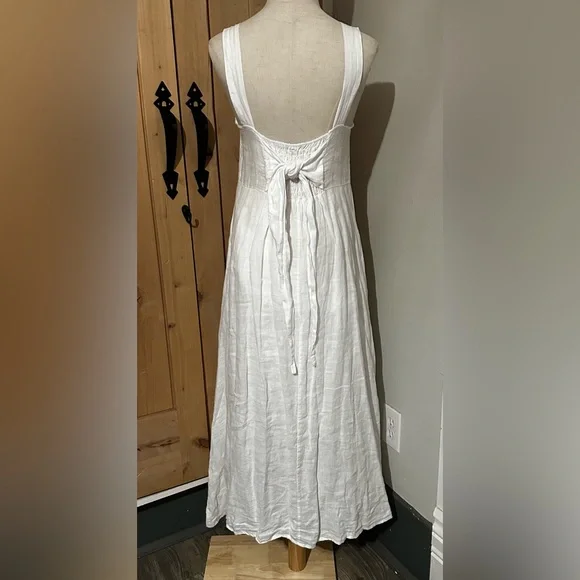 100% Linen Made in Italy White Sleeveless Maxi Tie Back Dress - Picture 4 of 7
